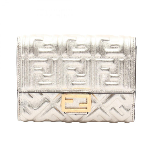 Fendi Bifold Wallet Baguette FF Embossed Champagne Gold Leather FF