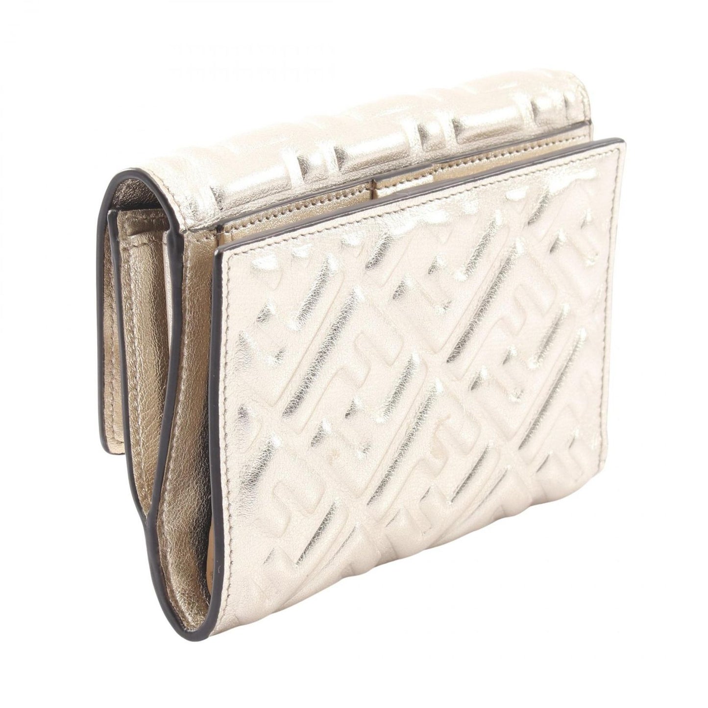 Fendi Bifold Wallet Baguette FF Embossed Champagne Gold Leather FF — view 2