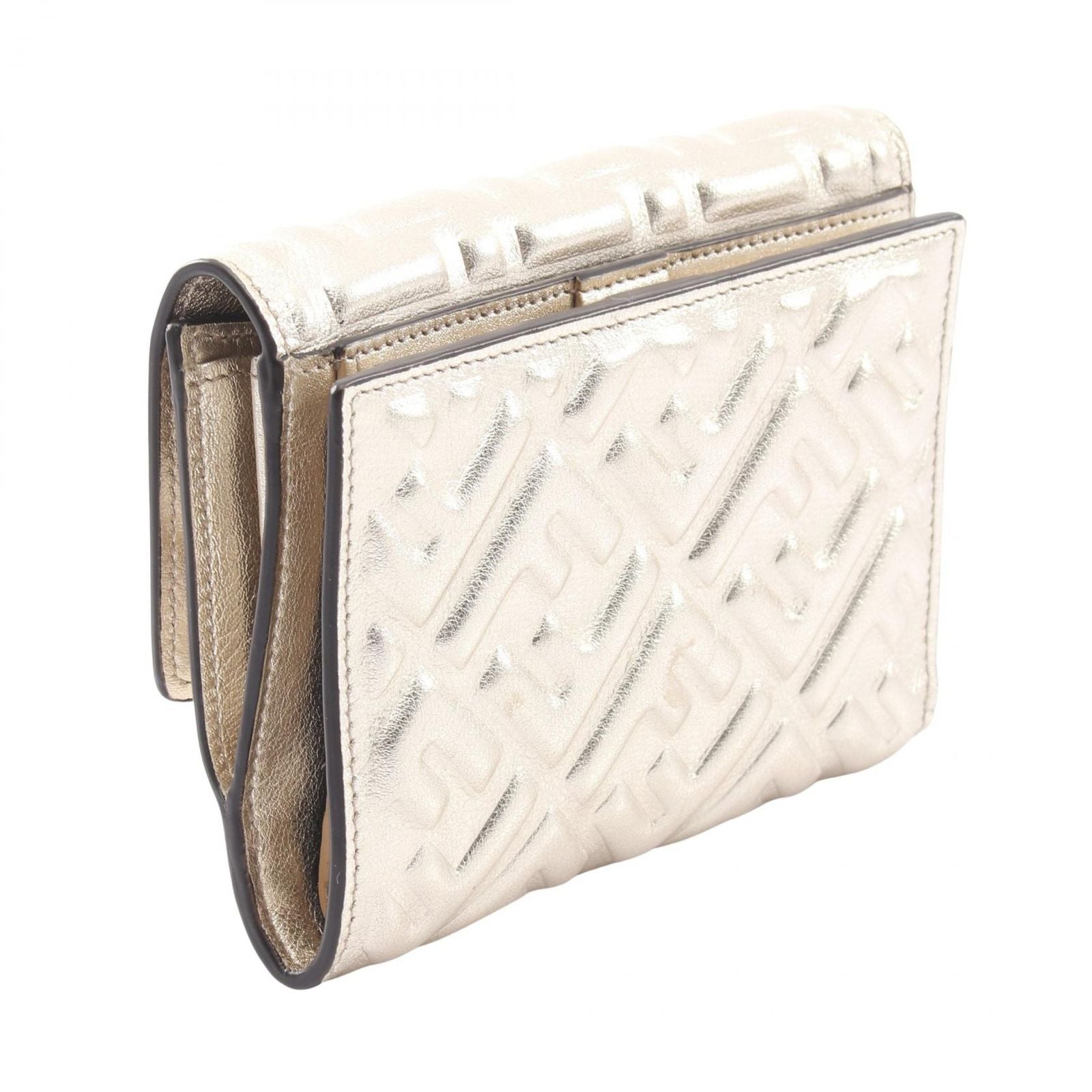 Fendi Bifold Wallet Baguette FF Embossed Champagne Gold Leather FF — view 2