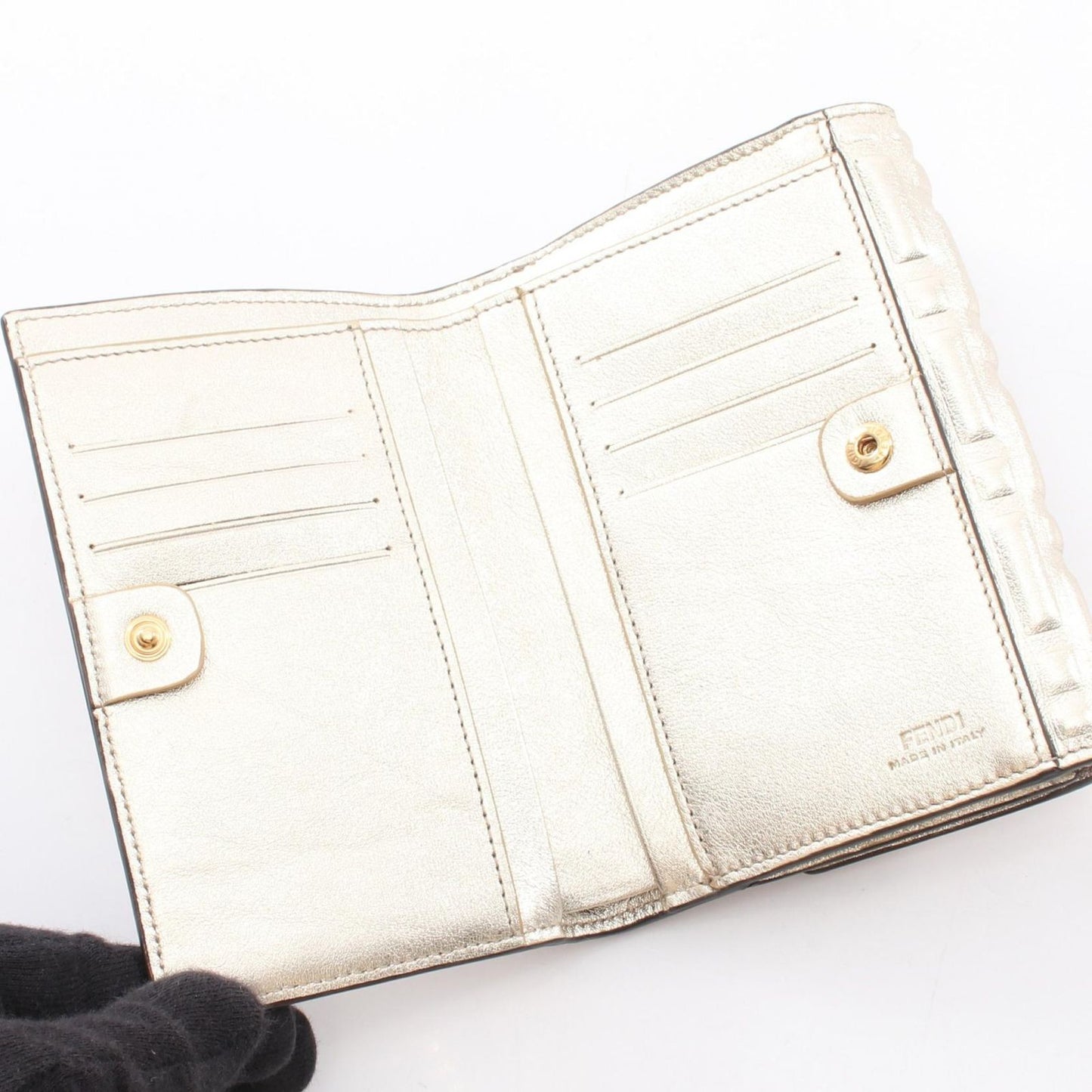 Fendi Bifold Wallet Baguette FF Embossed Champagne Gold Leather FF — view 3
