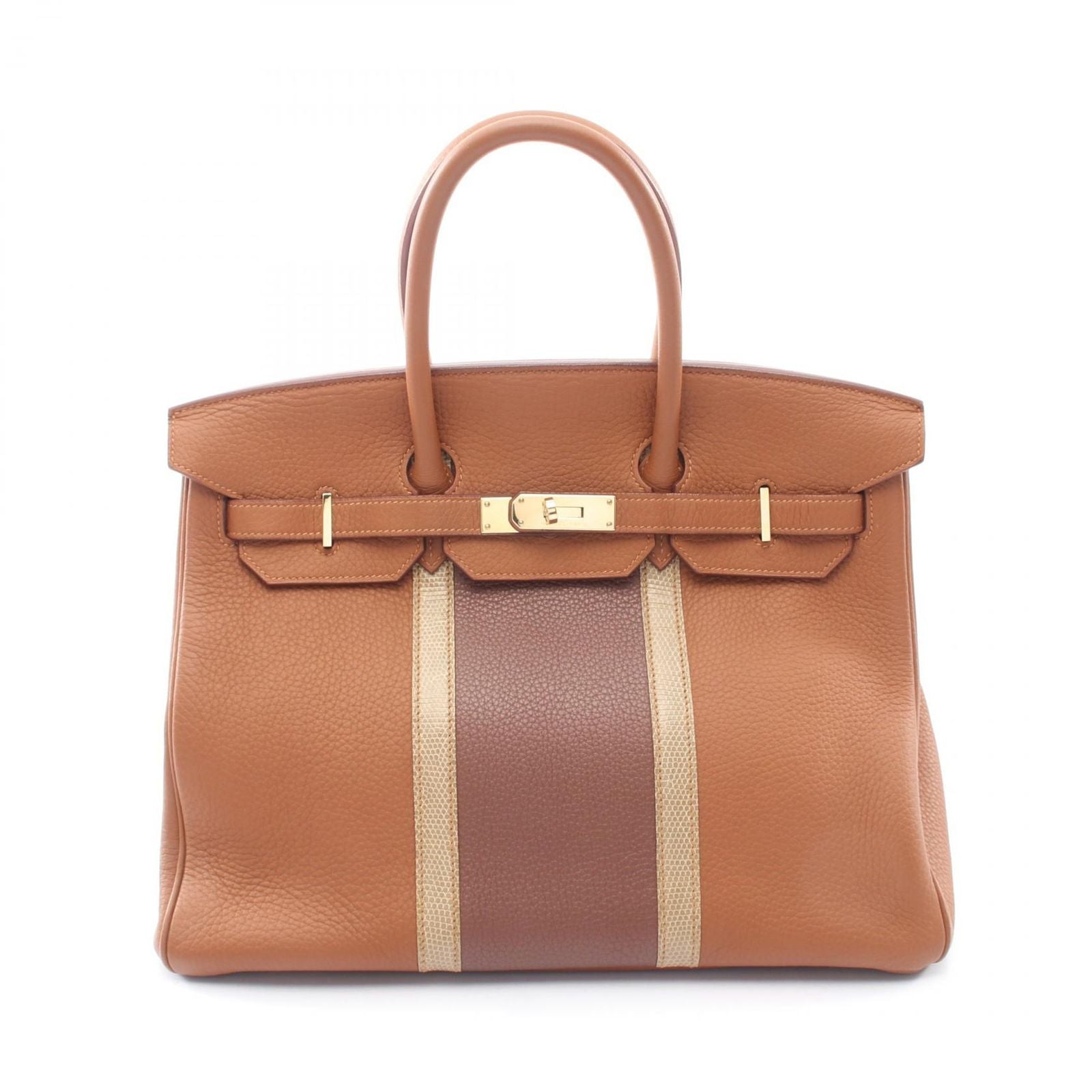Hermes Handbag Birkin 35 Club Gold Brown Fishel Exotic Cles the