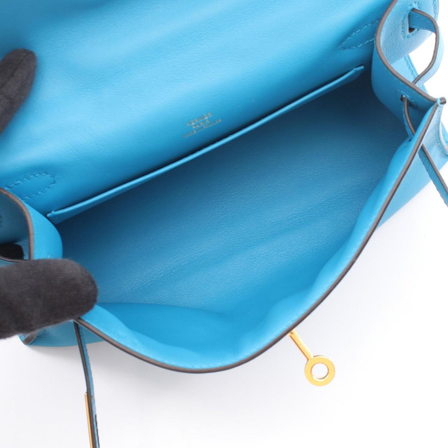 Hermes Handbag Pochette Kelly Mini Blue Frida Leather — view 3