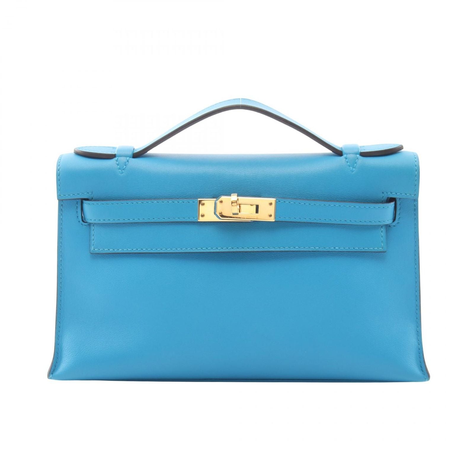 Hermes Handbag Pochette Kelly Mini Blue Frida Leather