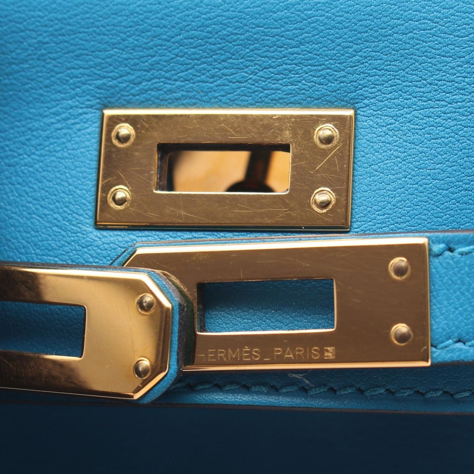 Hermes Handbag Pochette Kelly Mini Blue Frida Leather — view 7