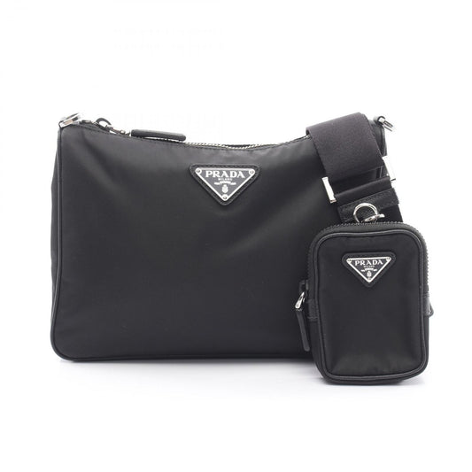 Prada Shoulder Bag Saffiano Travel Black Nylon Leather Triangle Logo