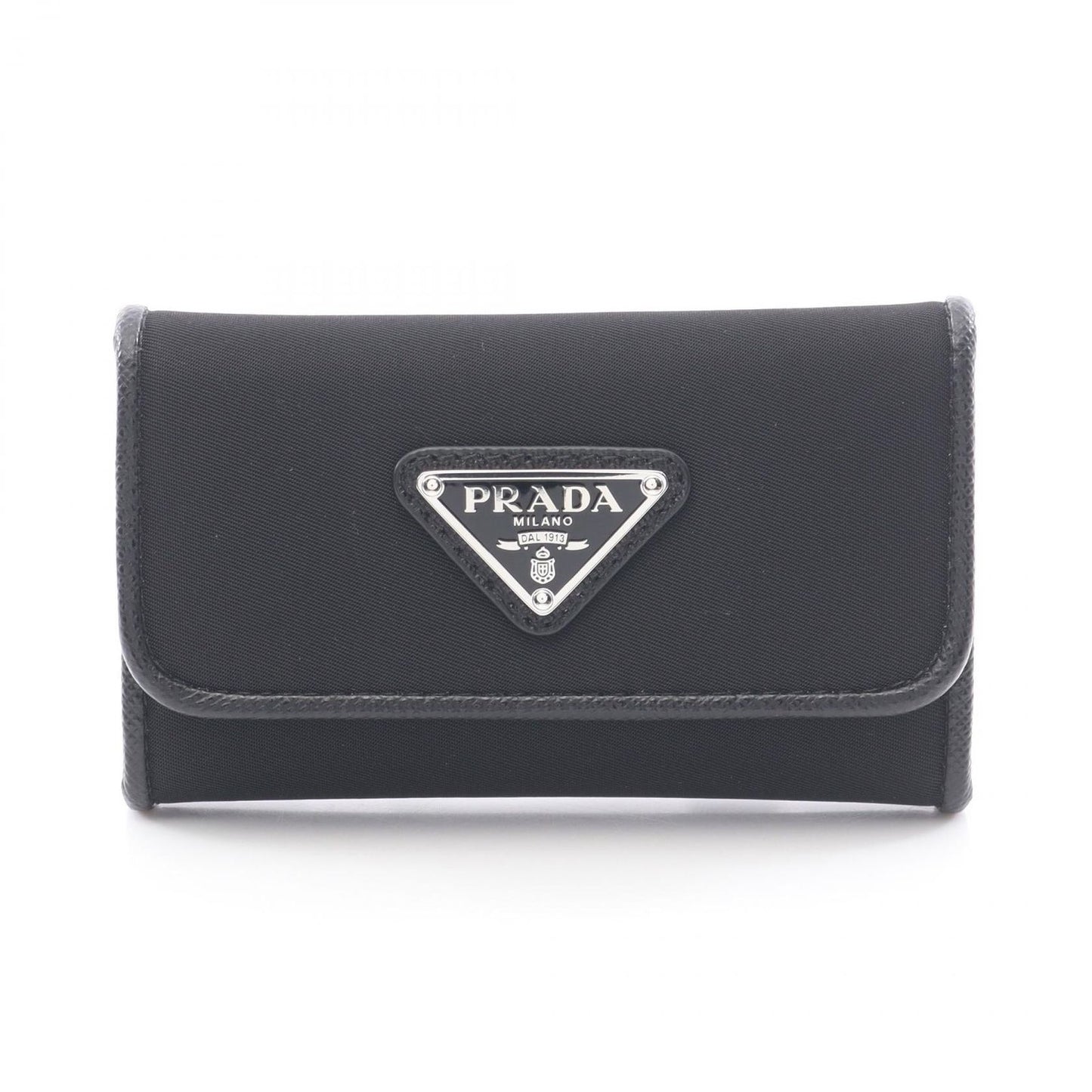 Prada Key Case Uzo Tessuto 6 Rows Black Nylon Saffiano Leather Triangle Logo