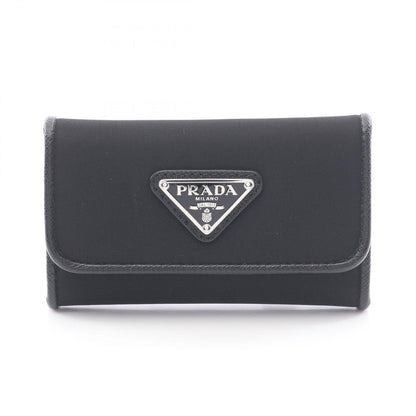 Prada Key Case Uzo Tessuto 6 Rows Black Nylon Saffiano Leather Triangle Logo