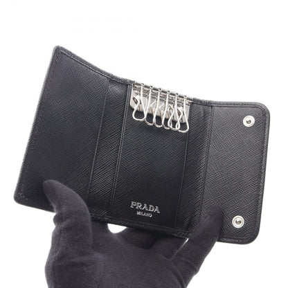Prada Key Case Uzo Tessuto 6 Rows Black Nylon Saffiano Leather Triangle Logo — view 3