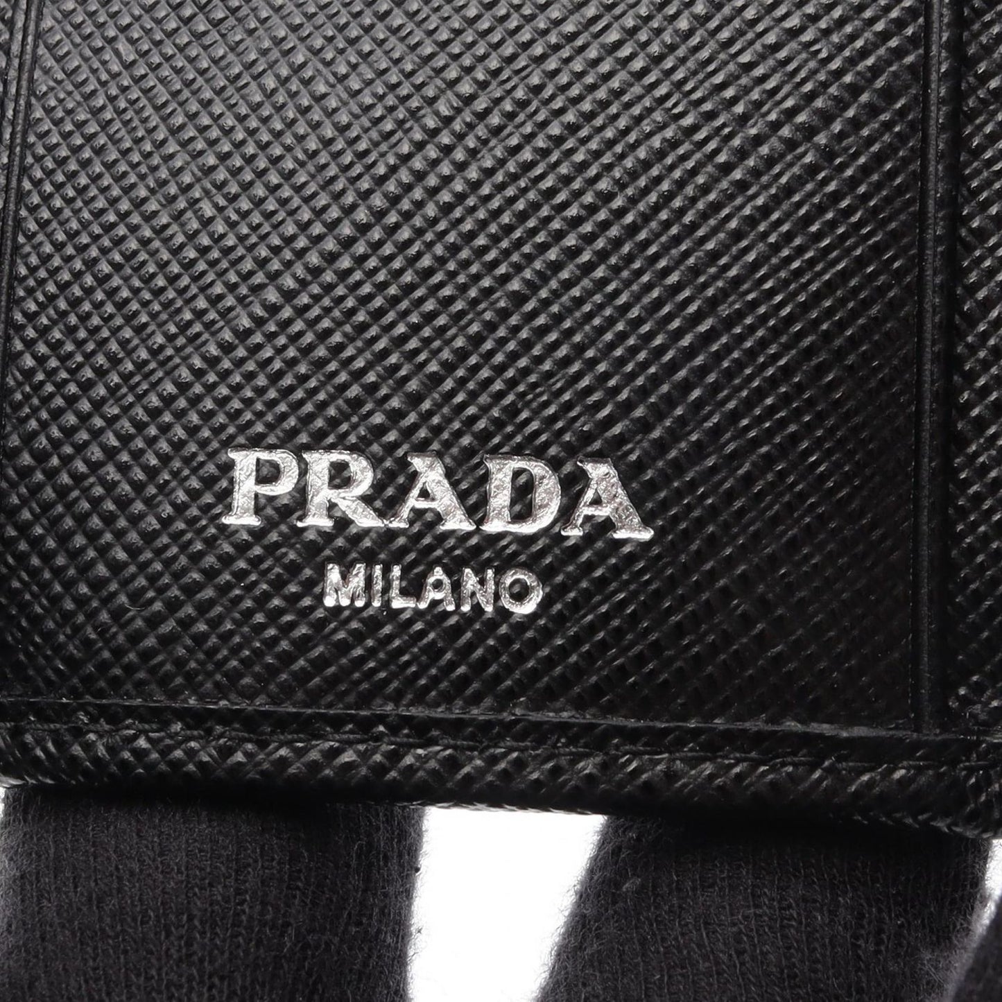 Prada Key Case Uzo Tessuto 6 Rows Black Nylon Saffiano Leather Triangle Logo — view 4