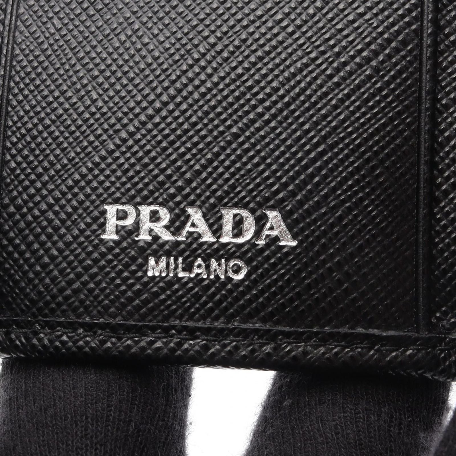 Prada Key Case Uzo Tessuto 6 Rows Black Nylon Saffiano Leather Triangle Logo — view 4