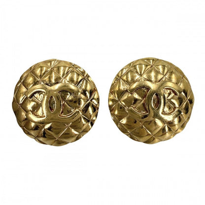 Chanel Earrings Quilted Round CC Logo Vintage 2 8 Gold