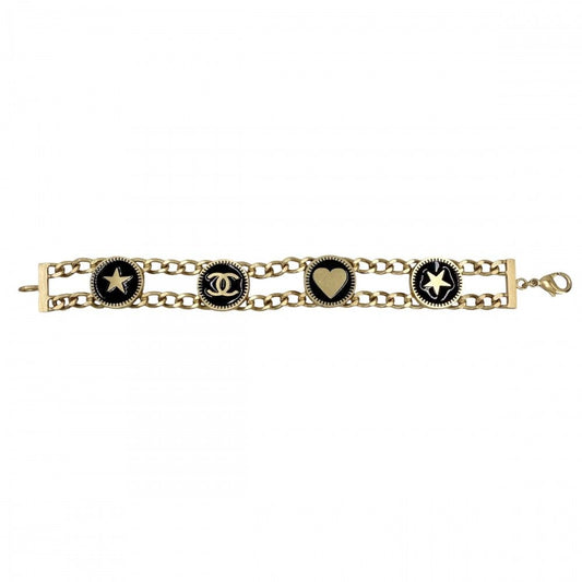 Chanel Bracelet Chain CC Logo Heart Star Black Gold