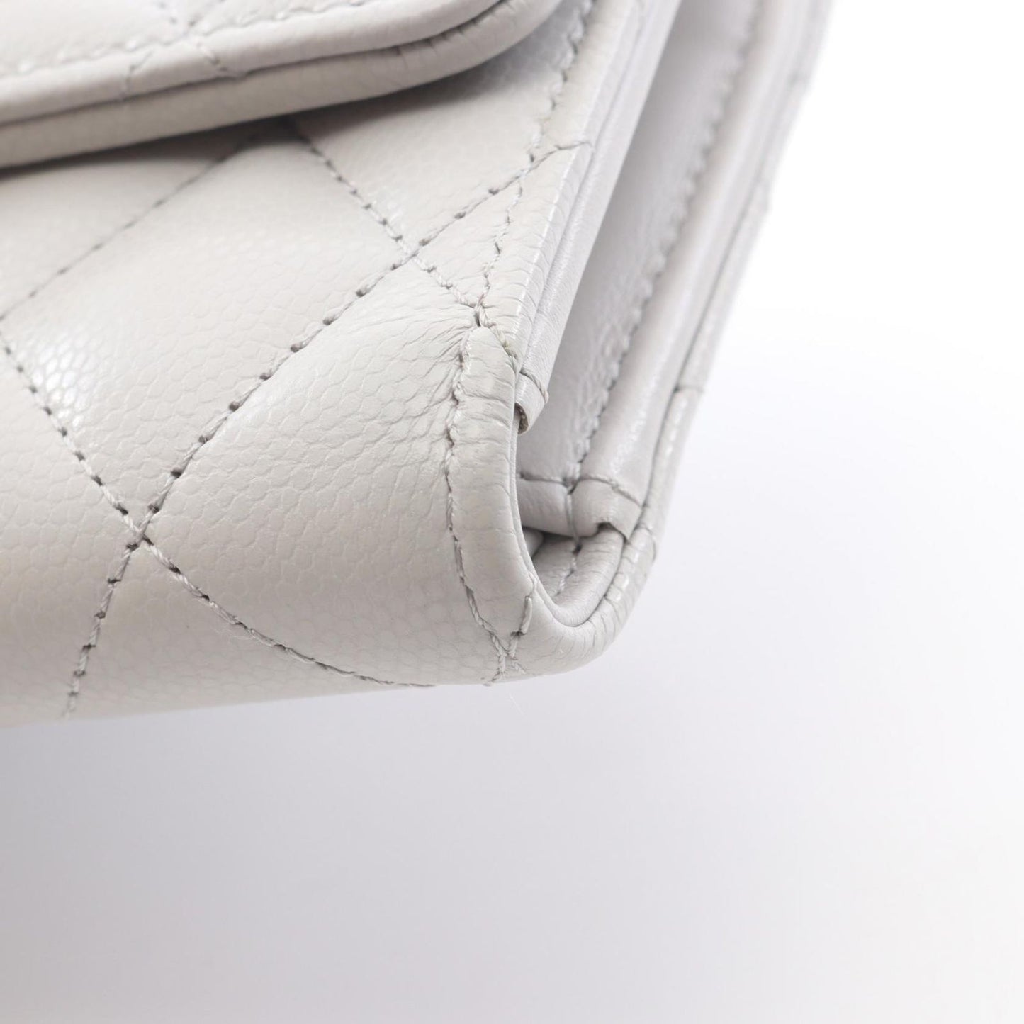 Chanel Trifold Wallet Quilted Pearl Gray Caviar Leather — view 9