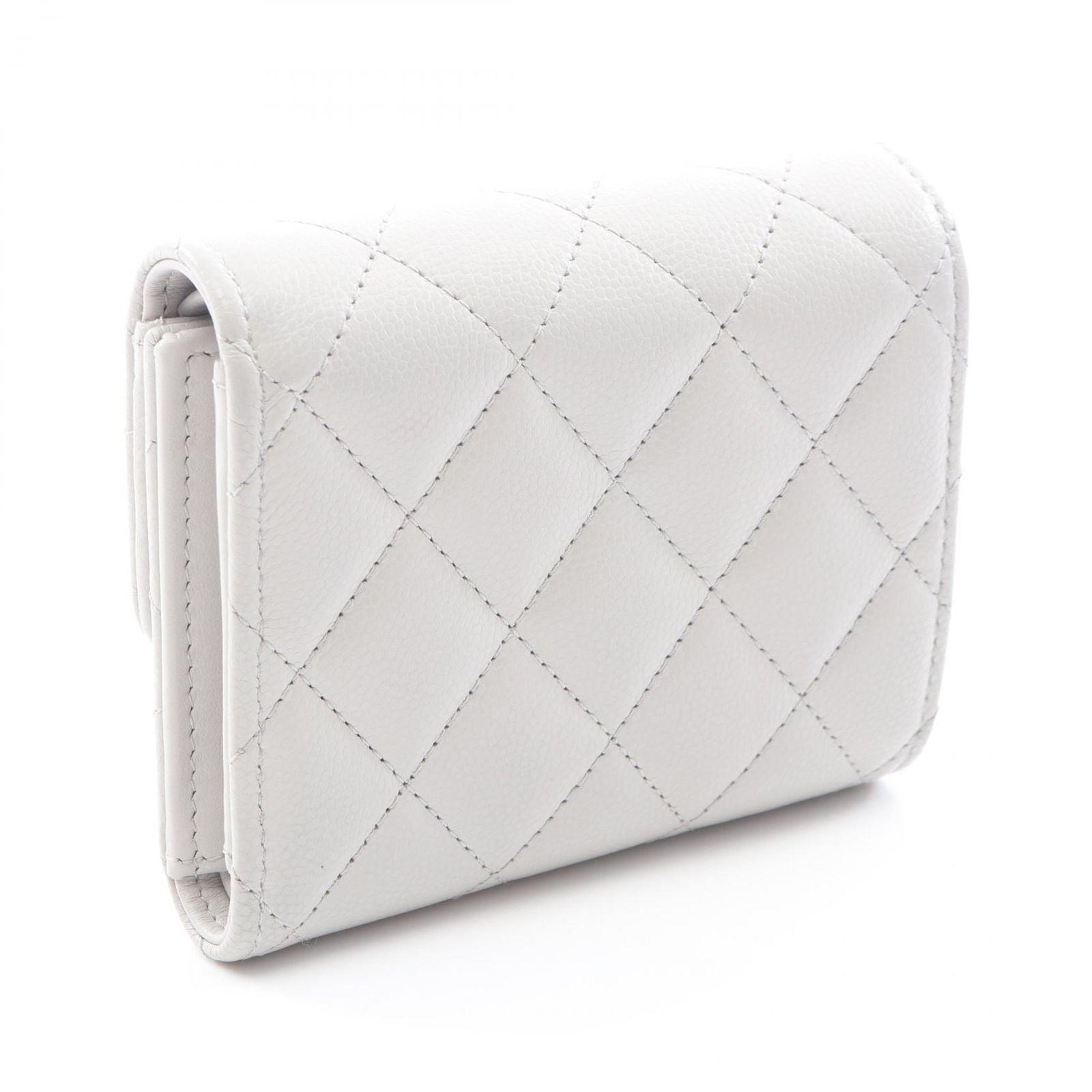 Chanel Trifold Wallet Quilted Pearl Gray Caviar Leather — view 2