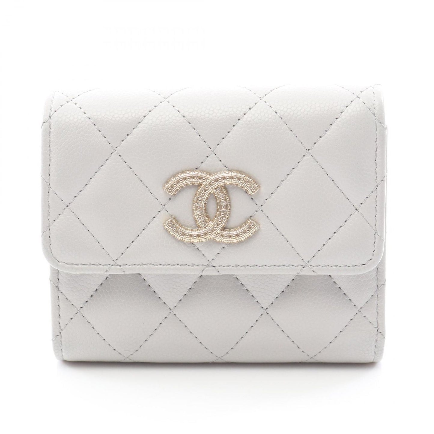 Chanel Trifold Wallet Quilted Pearl Gray Caviar Leather