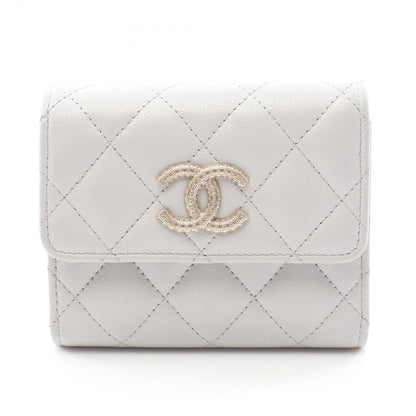 Chanel Trifold Wallet Quilted Pearl Gray Caviar Leather