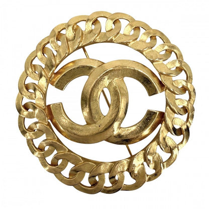 Chanel Brooch CC Logo Vintage Round Gold Plated