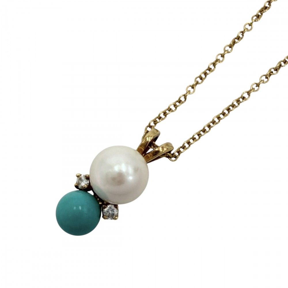 Tiffany & Co Necklace Gemstone Pearl Gold Blue