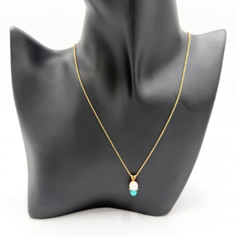 Tiffany & Co Necklace Gemstone Pearl Gold Blue — view 3