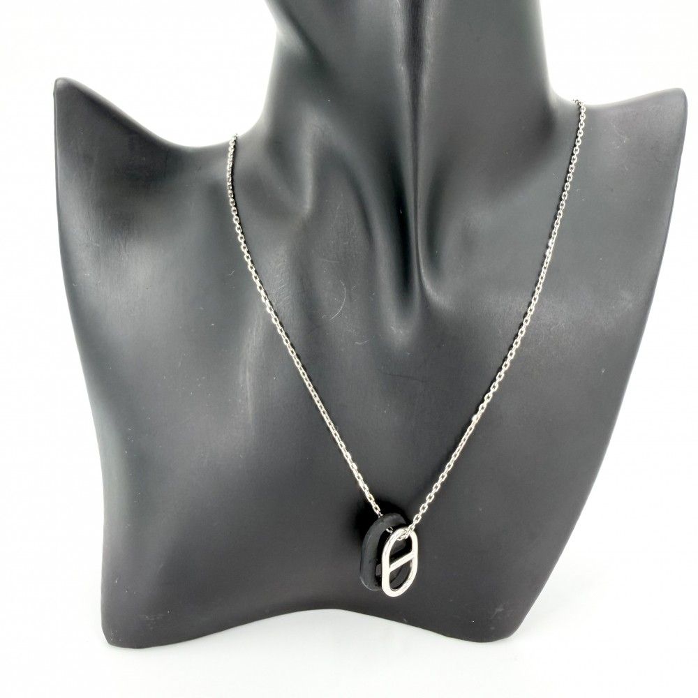 Hermes Necklace Star O'maillon Chaine D'ancre Pendant Leather Silver Black — view 3