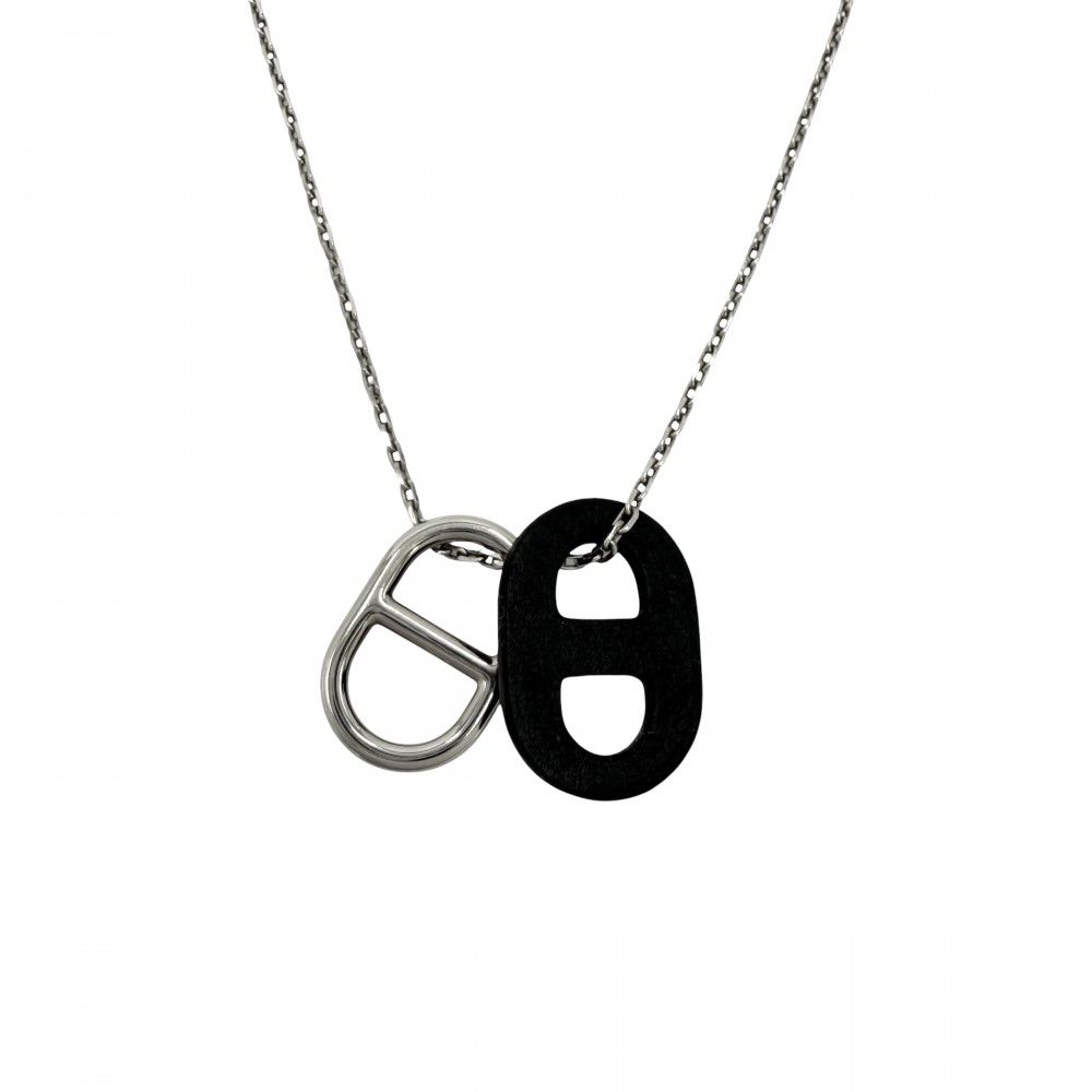 Hermes Necklace Star O'maillon Chaine D'ancre Pendant Leather Silver Black — view 2