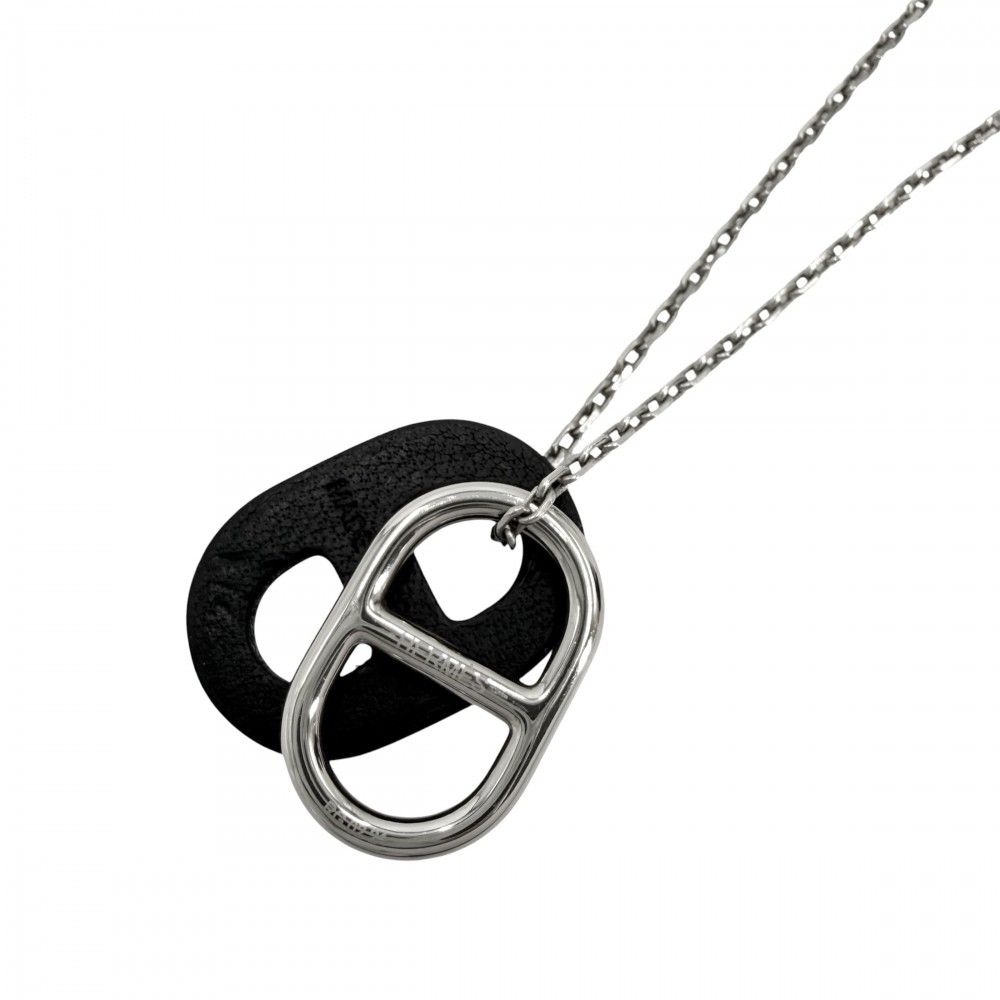 Hermes Necklace Star O'maillon Chaine D'ancre Pendant Leather Silver Black