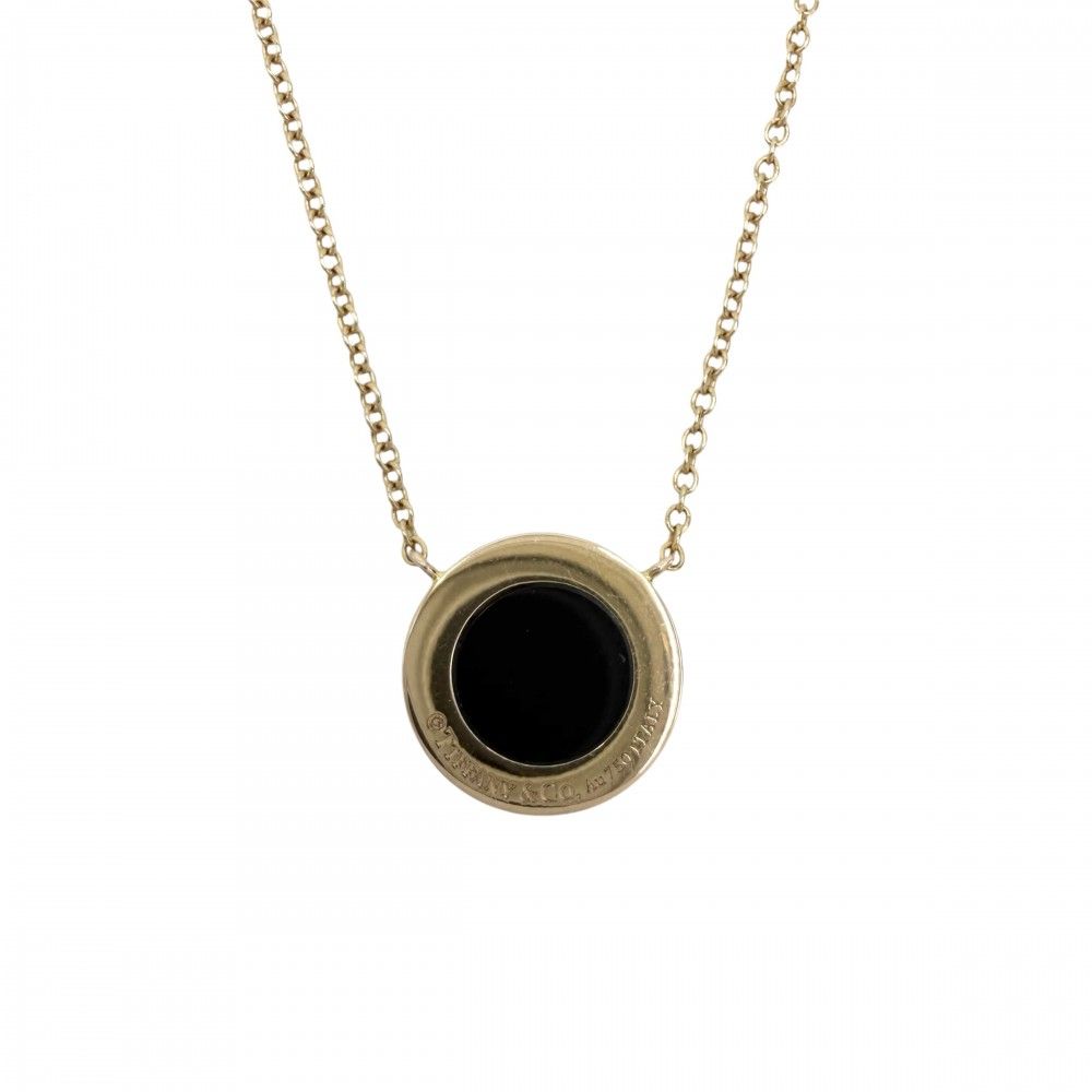 Tiffany & Co Necklace T Two Circle Pendant 18k PG Gold Onyx Black — view 2