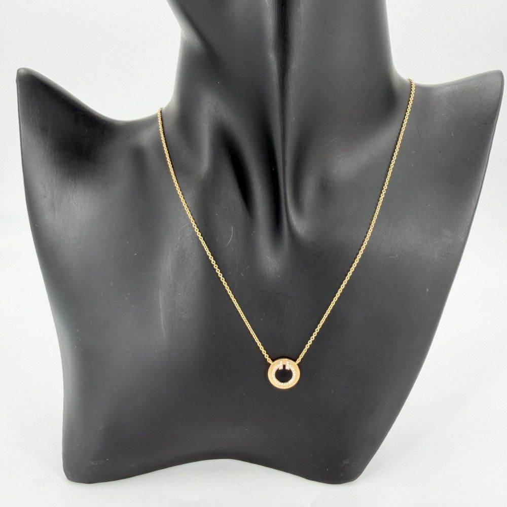 Tiffany & Co Necklace T Two Circle Pendant 18k PG Gold Onyx Black — view 3