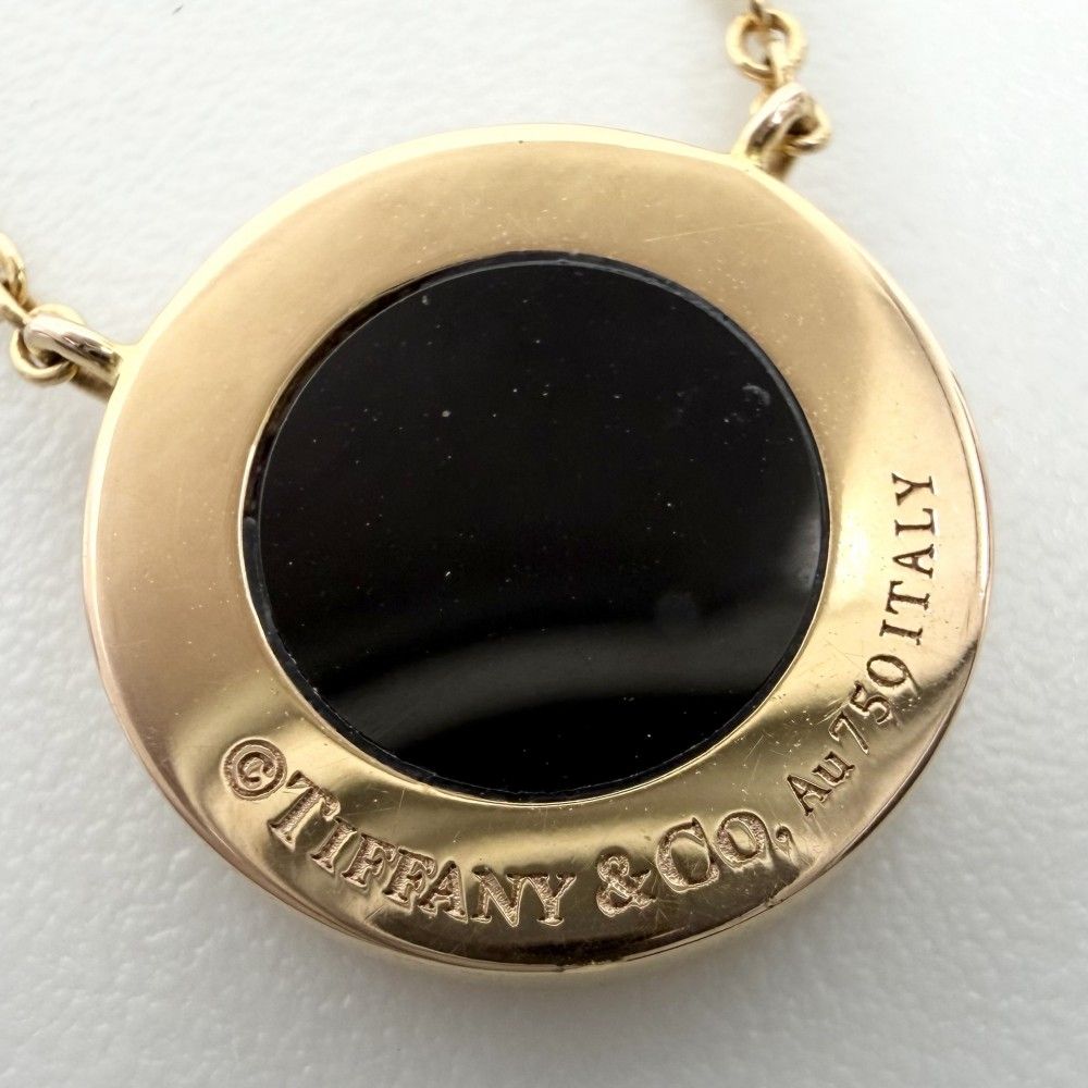 Tiffany & Co Necklace T Two Circle Pendant 18k PG Gold Onyx Black — view 6