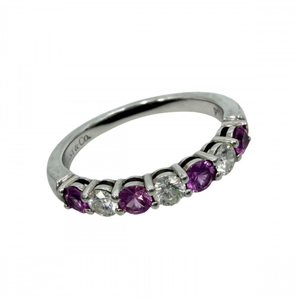 Tiffany & Co Ring Forever Embrace Band Half Eternity Platinum Diamond Pink