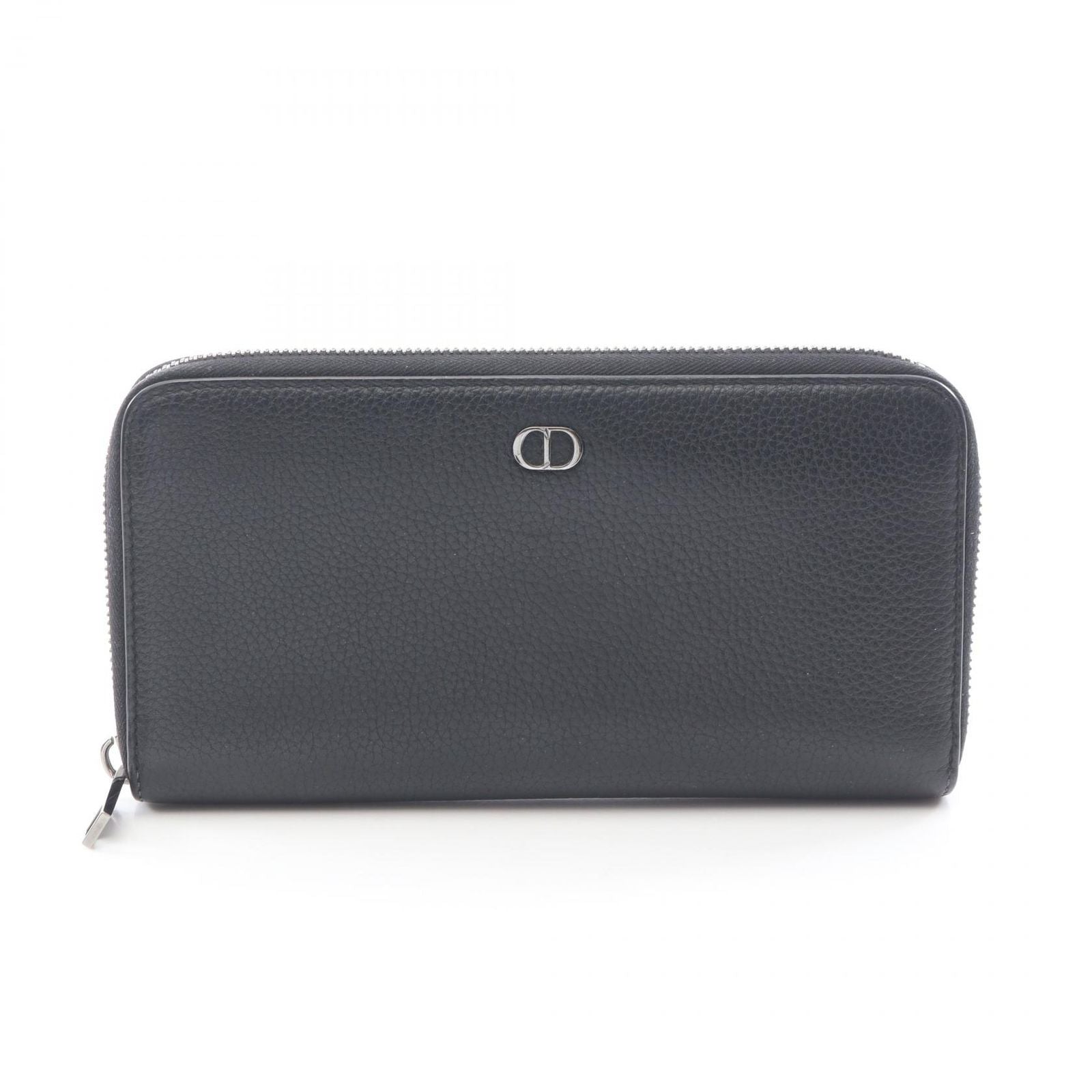 Dior Round Wallet CD Icon Long Zip Black Leather