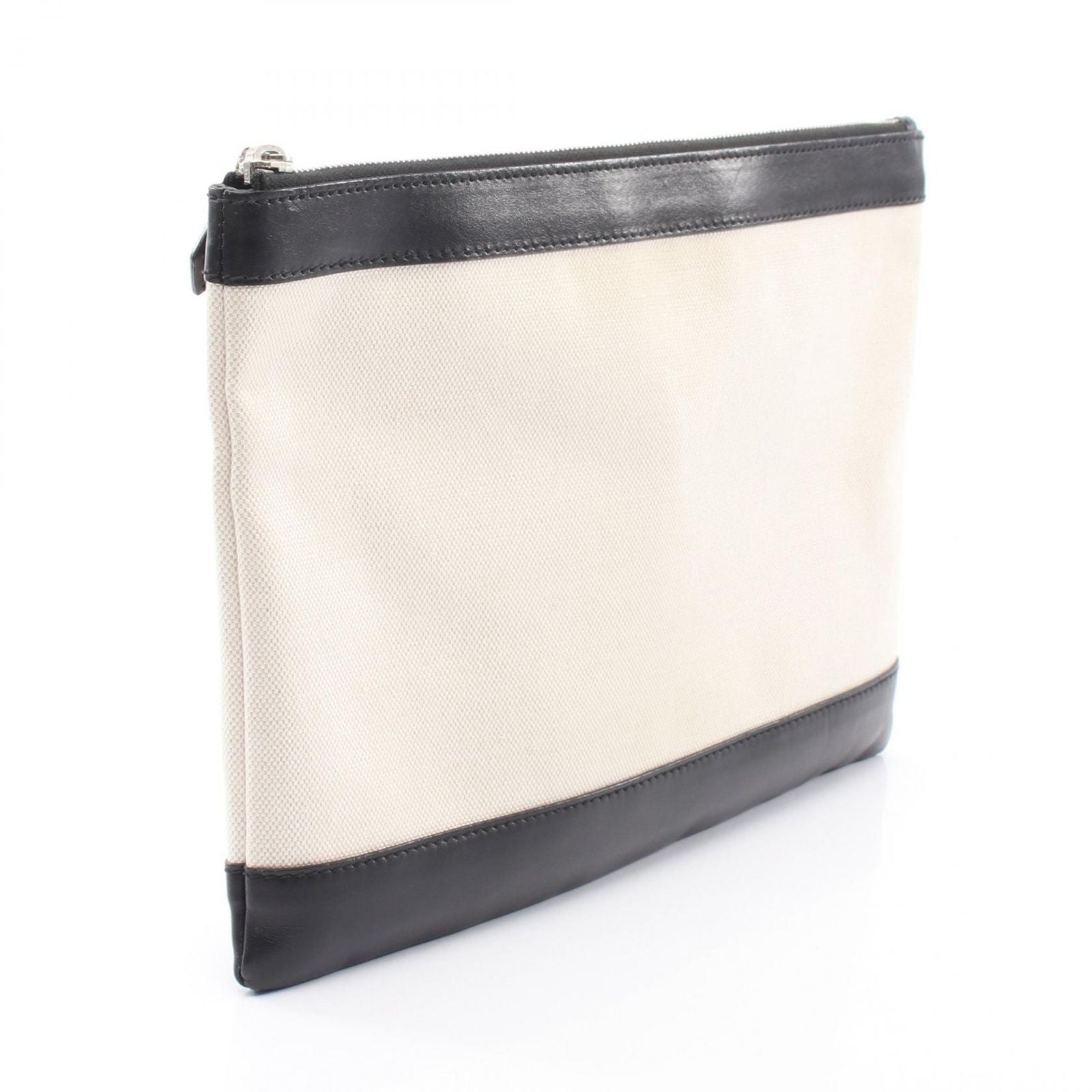 Balenciaga Clutch Navy Clip M Natural Black Canvas Leather — view 2