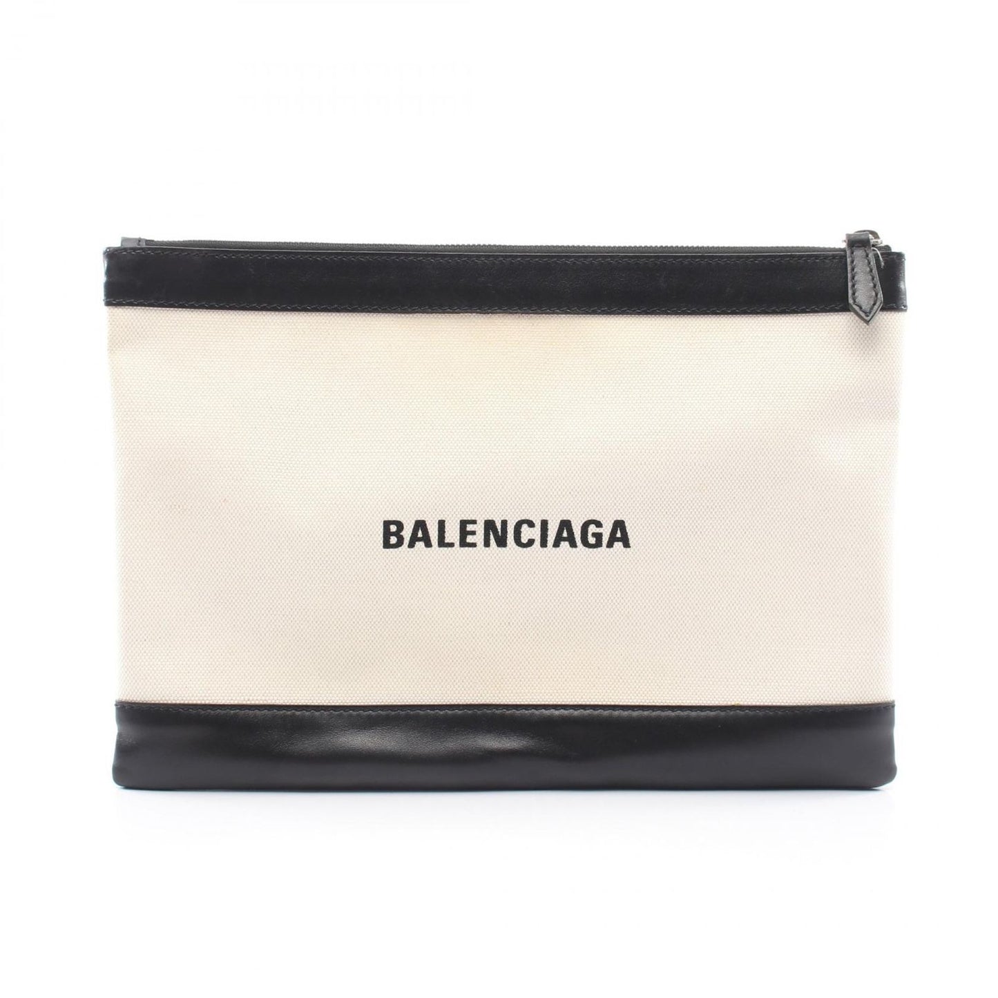 Balenciaga Clutch Navy Clip M Natural Black Canvas Leather