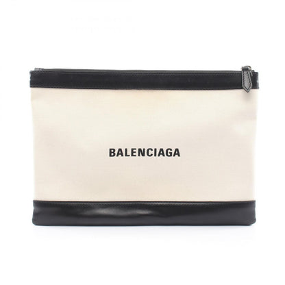 Balenciaga Clutch Navy Clip M Natural Black Canvas Leather