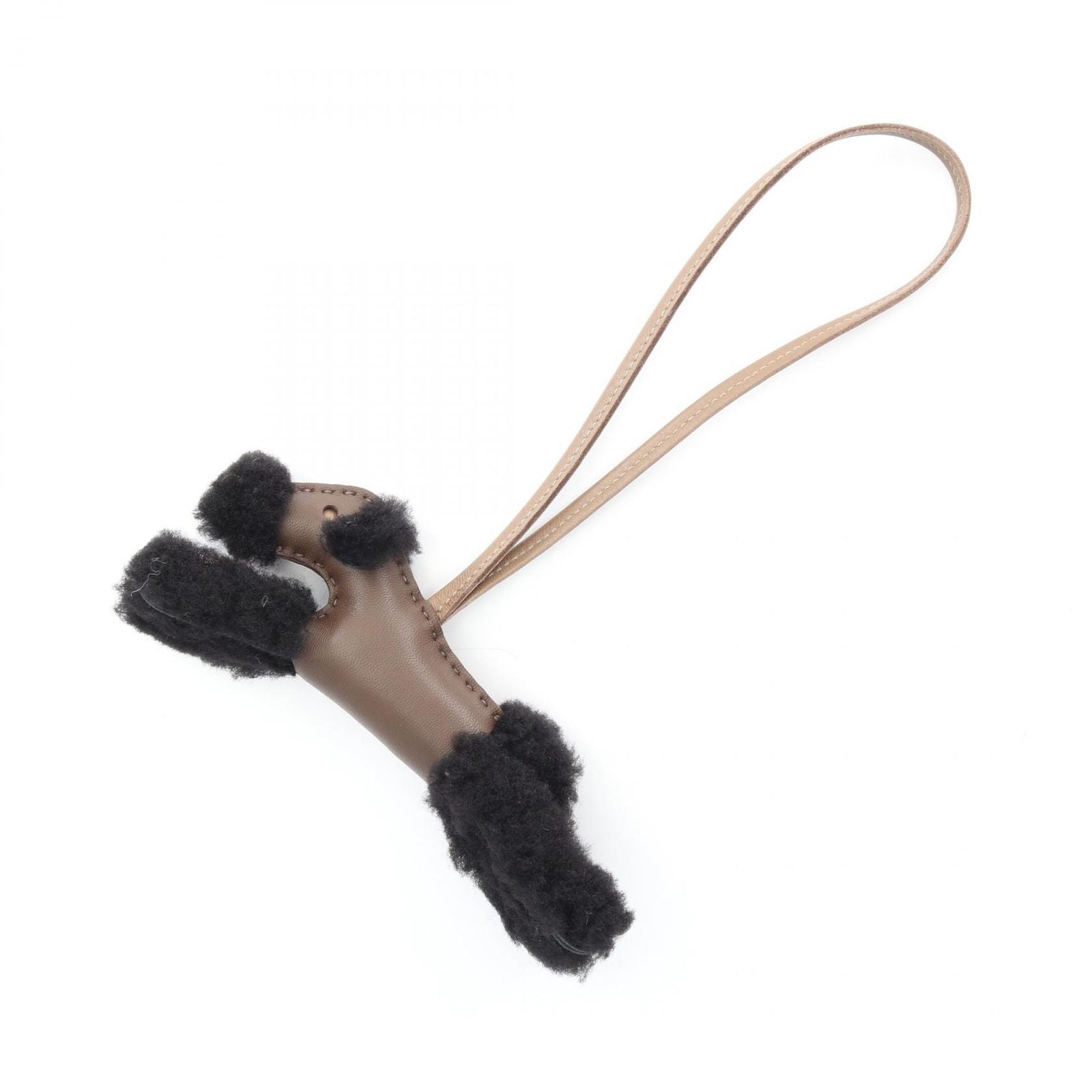 Hermes Charm Buddy Chocolat Etoupe Black Shearling Keychain