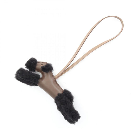 Hermes Charm Buddy Chocolat Etoupe Black Shearling Keychain