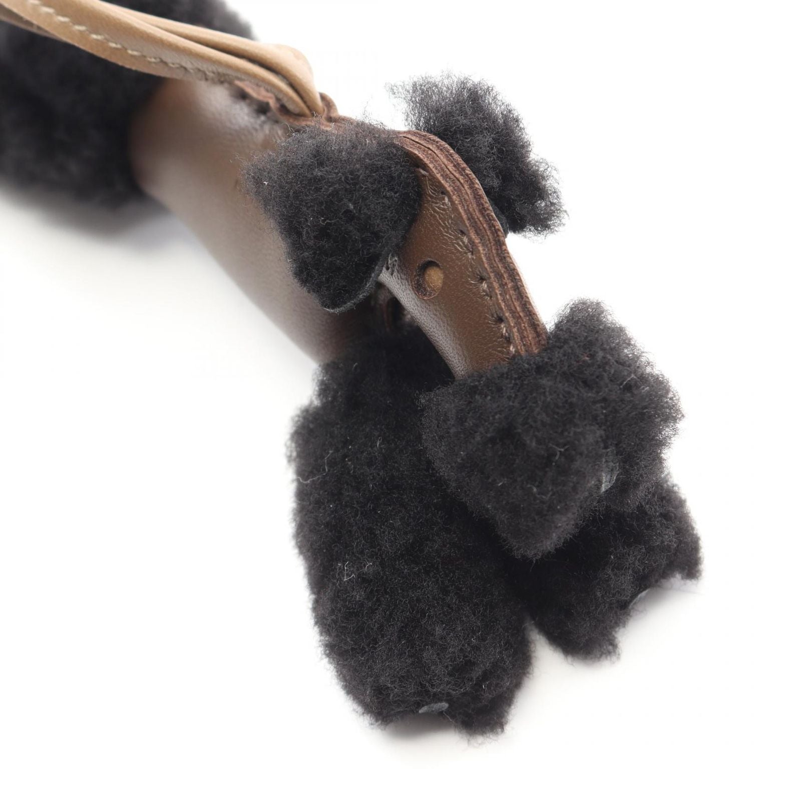 Hermes Charm Buddy Chocolat Etoupe Black Shearling Keychain — view 6