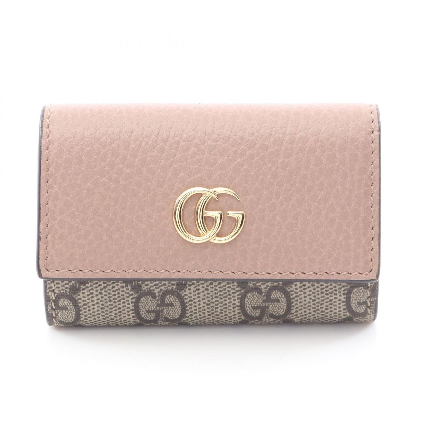 Gucci Key Case GG Marmont Petit 6 Rows Beige Pink Leather Key Holder