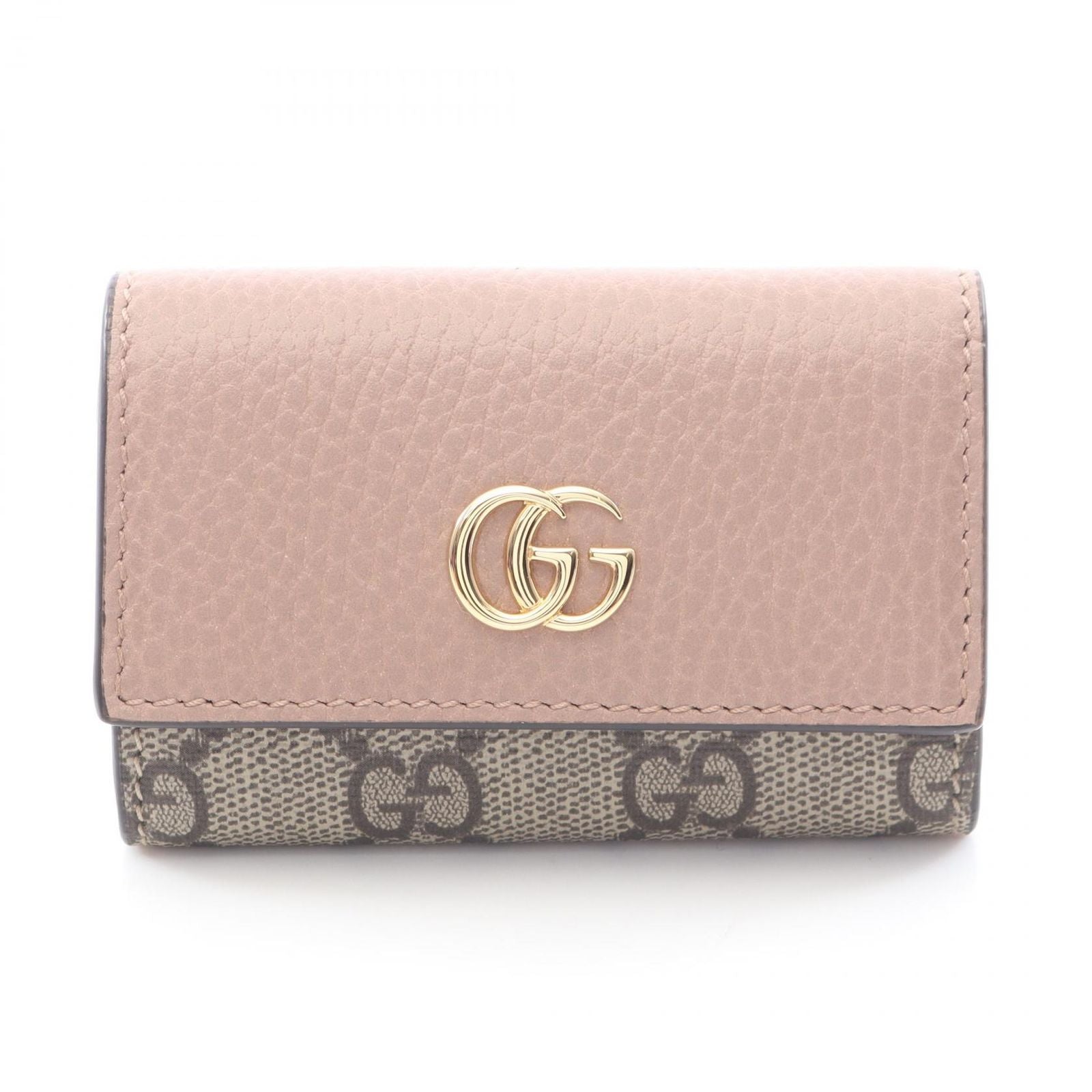 Gucci Key Case GG Marmont Petit 6 Rows Beige Pink Leather Key Holder