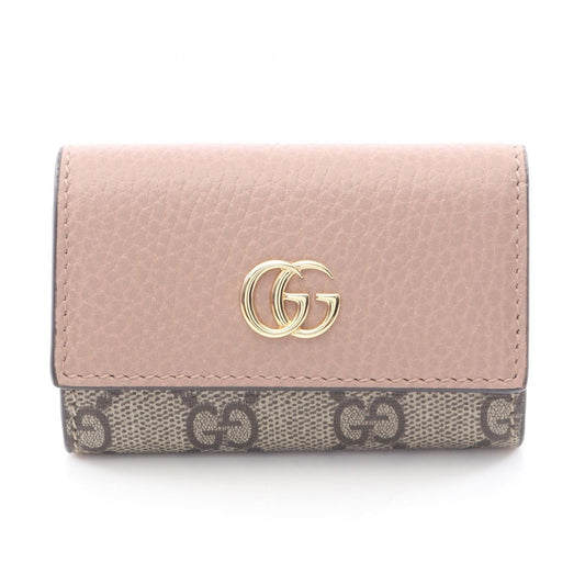 Gucci Key Case GG Marmont Petit 6 Rows Beige Pink Leather Key Holder