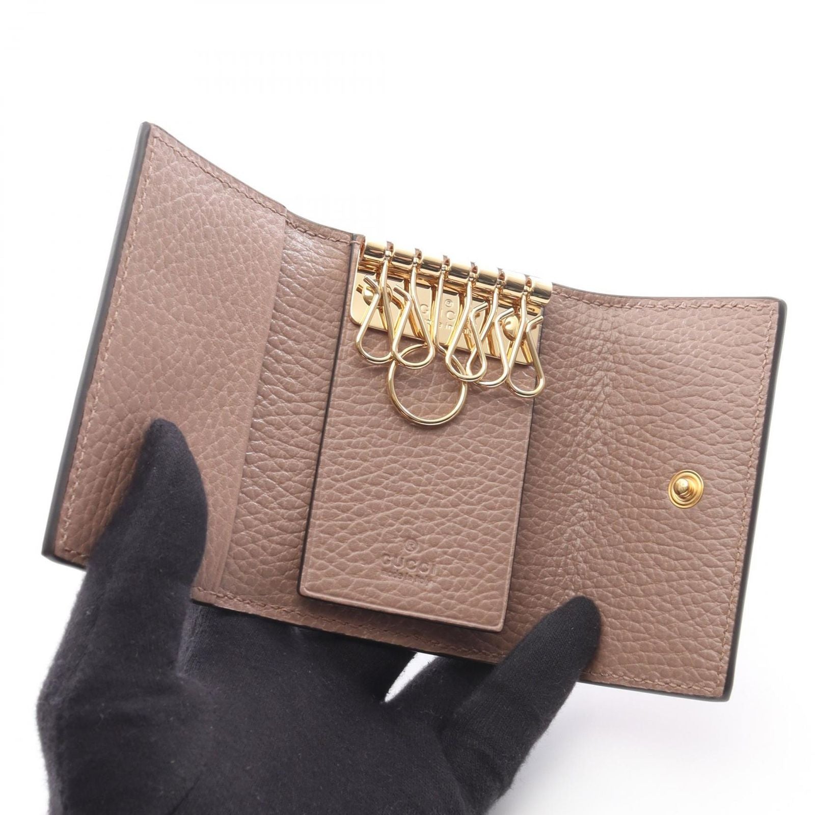 Gucci Key Case GG Marmont Petit 6 Rows Beige Pink Leather Key Holder — view 3