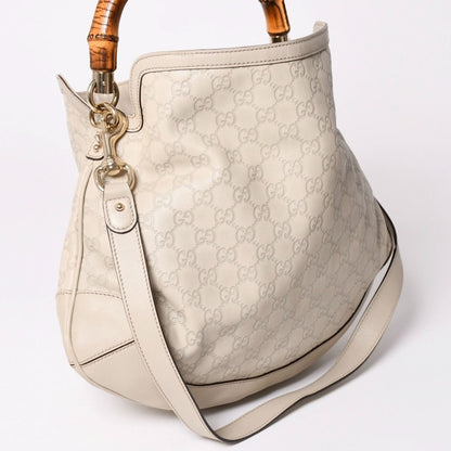 Gucci GG Canvas Bamboo Handbag Beige White Shoulder Strap Gold — view 3