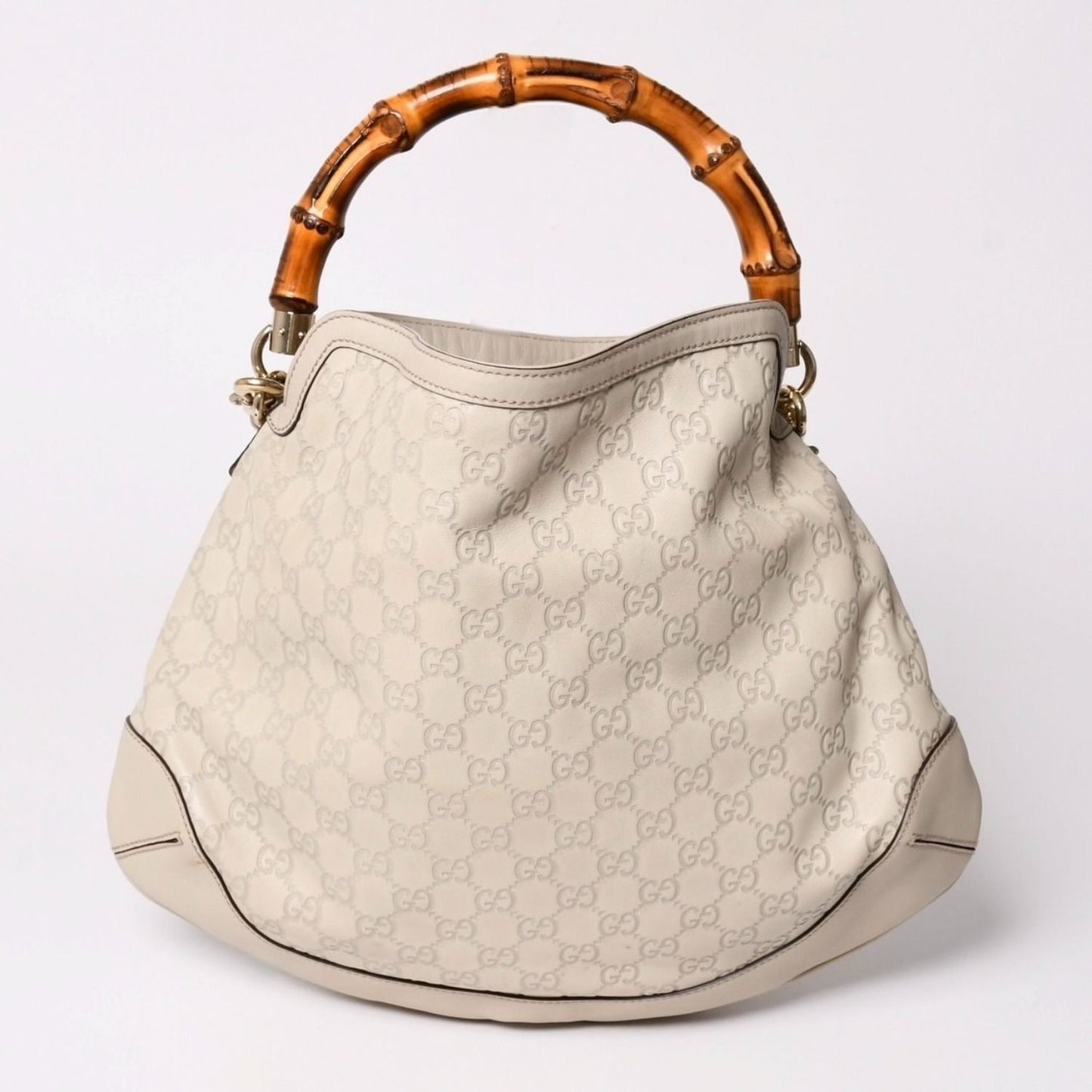 Gucci GG Canvas Bamboo Handbag Beige White Shoulder Strap Gold — view 2