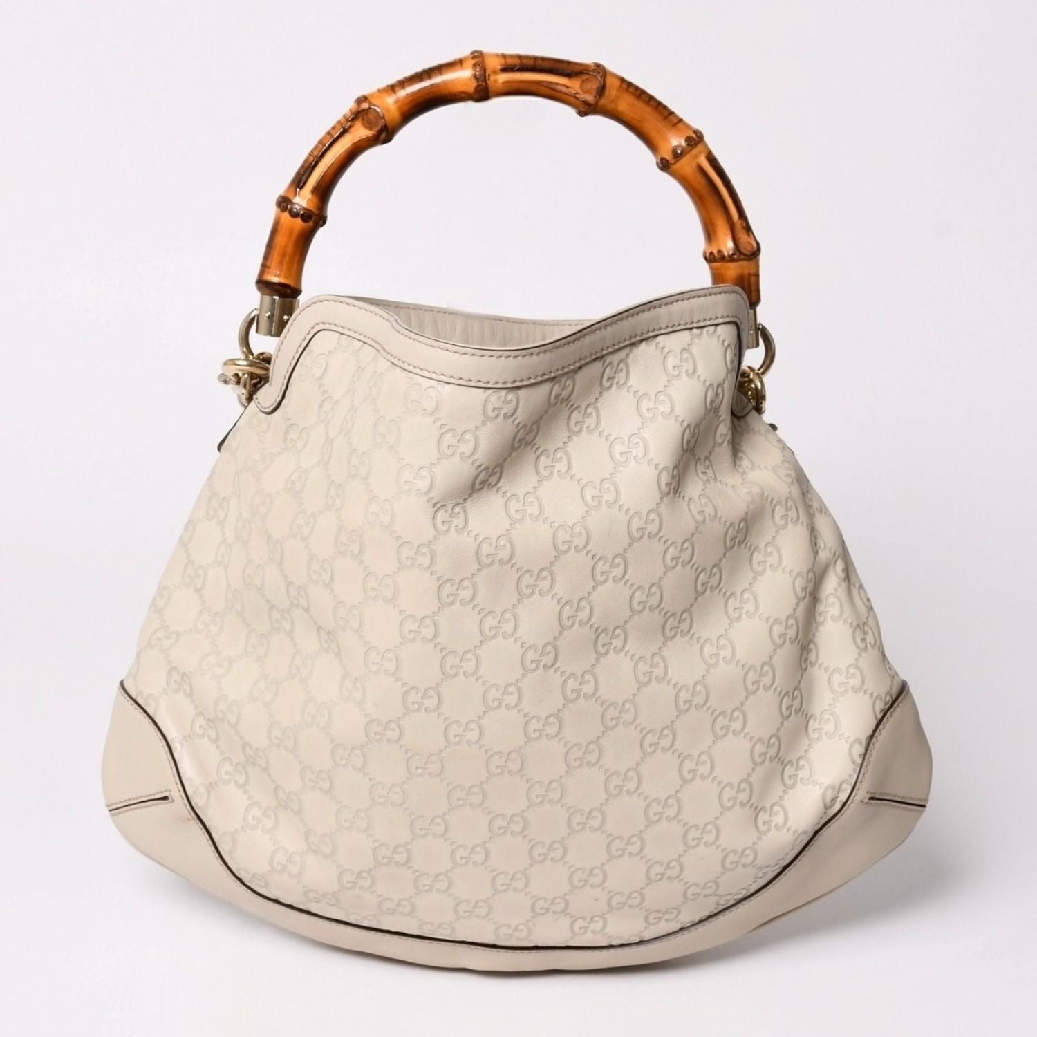 Gucci GG Canvas Bamboo Handbag Beige White Shoulder Strap Gold — view 2