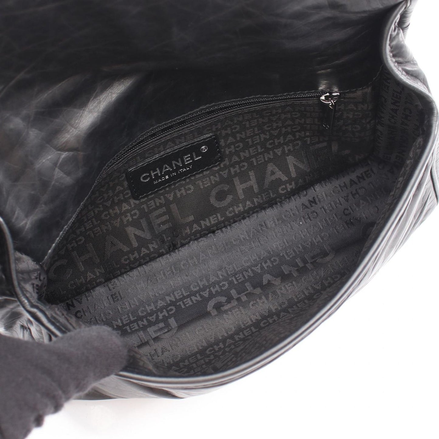Chanel Shoulder Bag Quilted CC Logo Embossed Black Calf — view 3