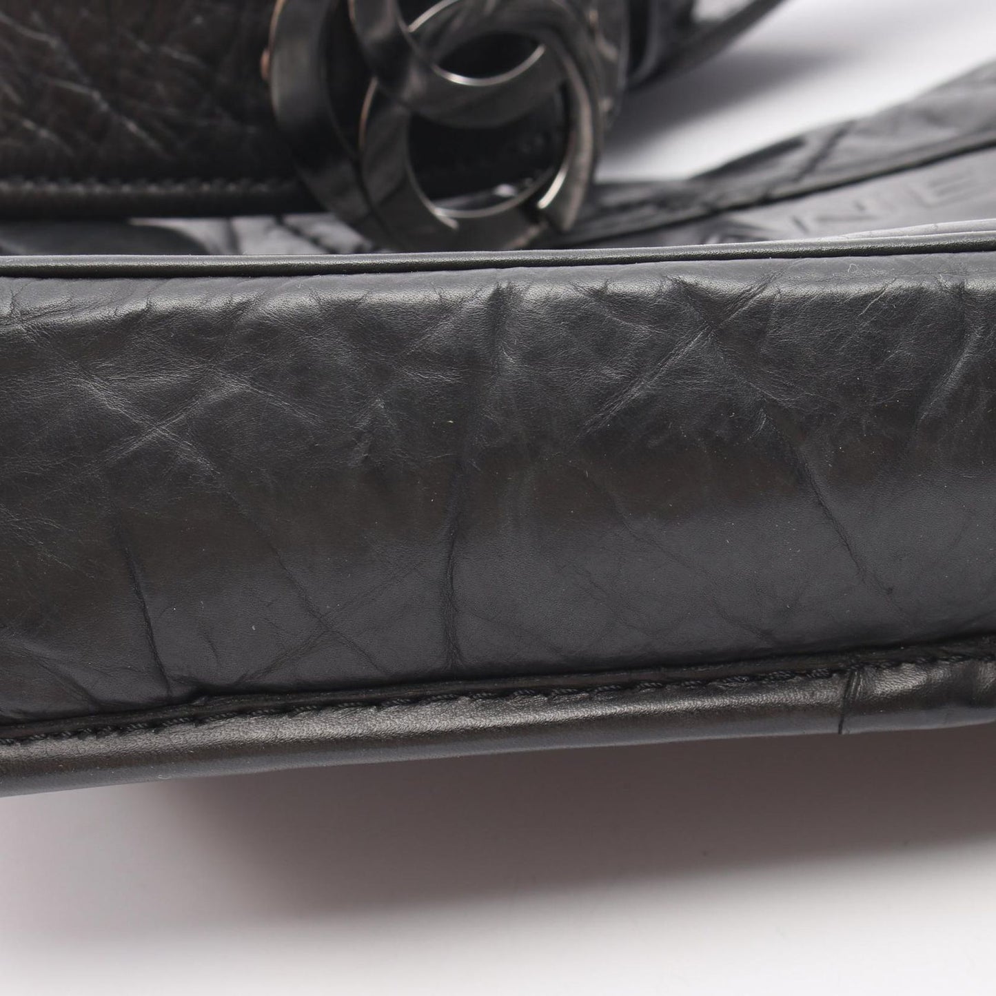 Chanel Shoulder Bag Quilted CC Logo Embossed Black Calf — view 9
