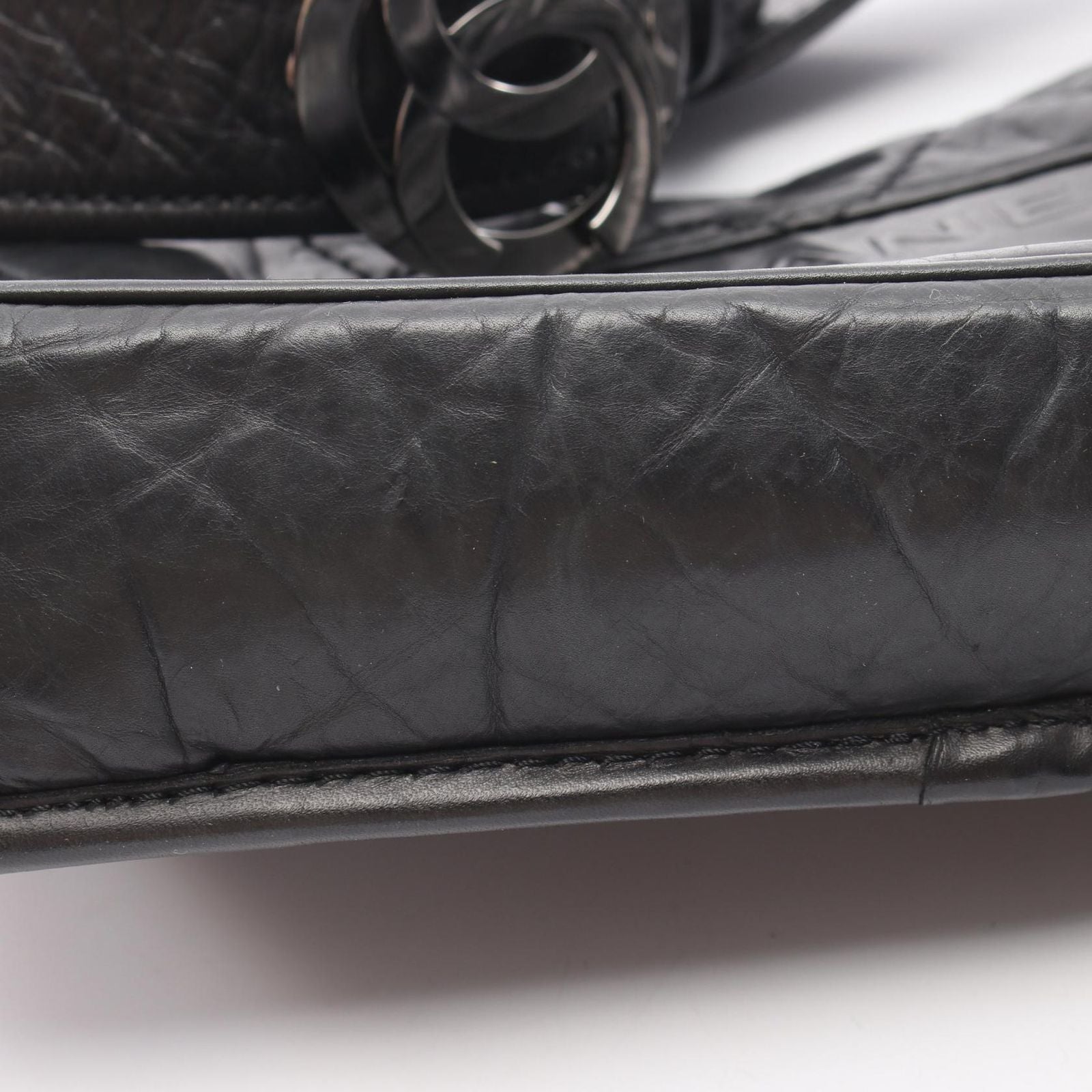 Chanel Shoulder Bag Quilted CC Logo Embossed Black Calf — view 9