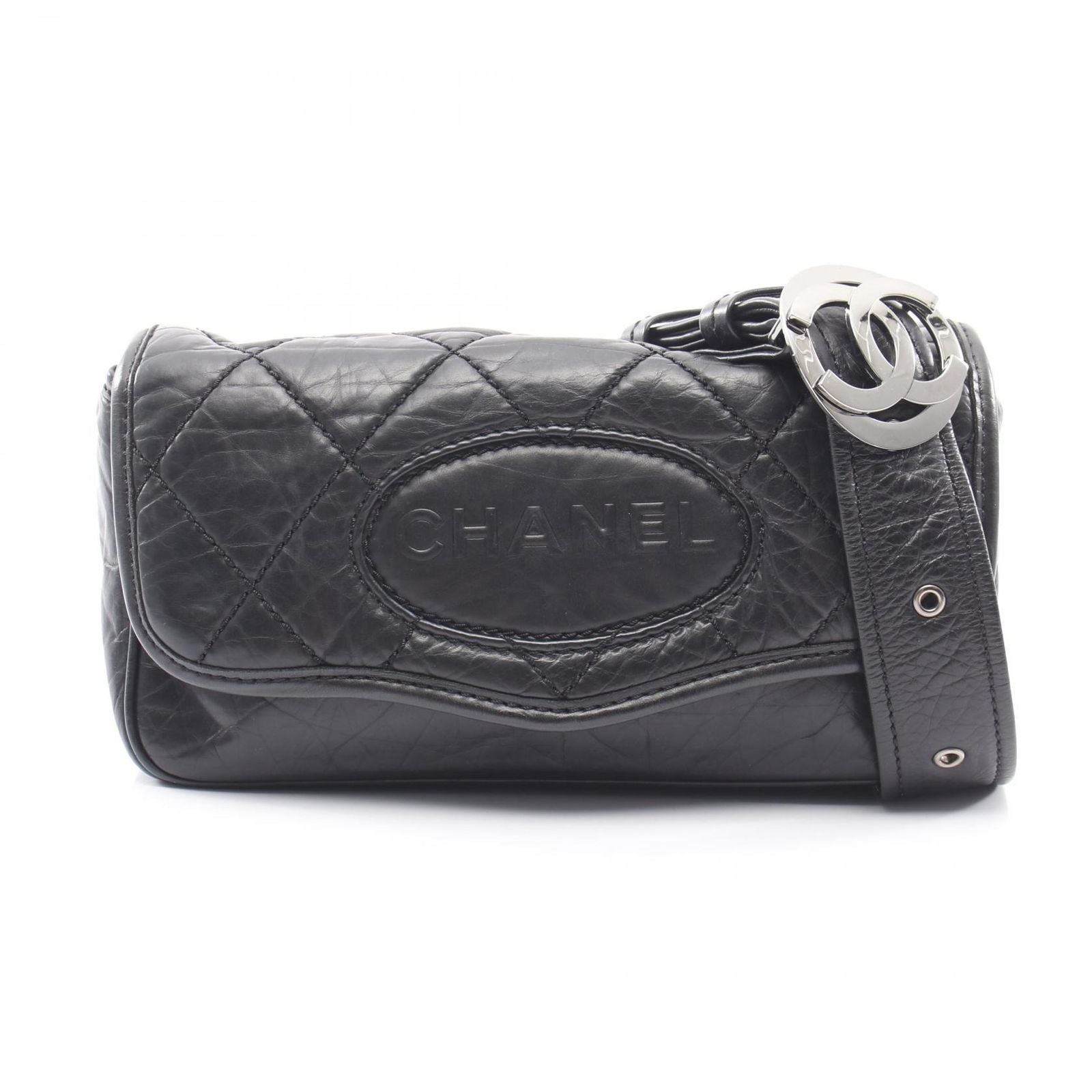 Chanel Shoulder Bag Quilted CC Logo Embossed Black Calf