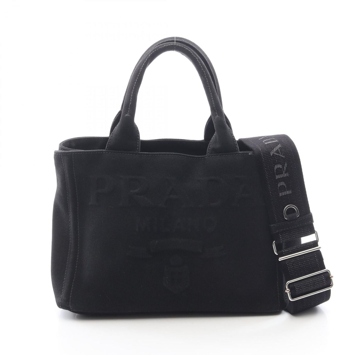 Prada Tote Canapa Embossed Logo 2-Way Black Canvas