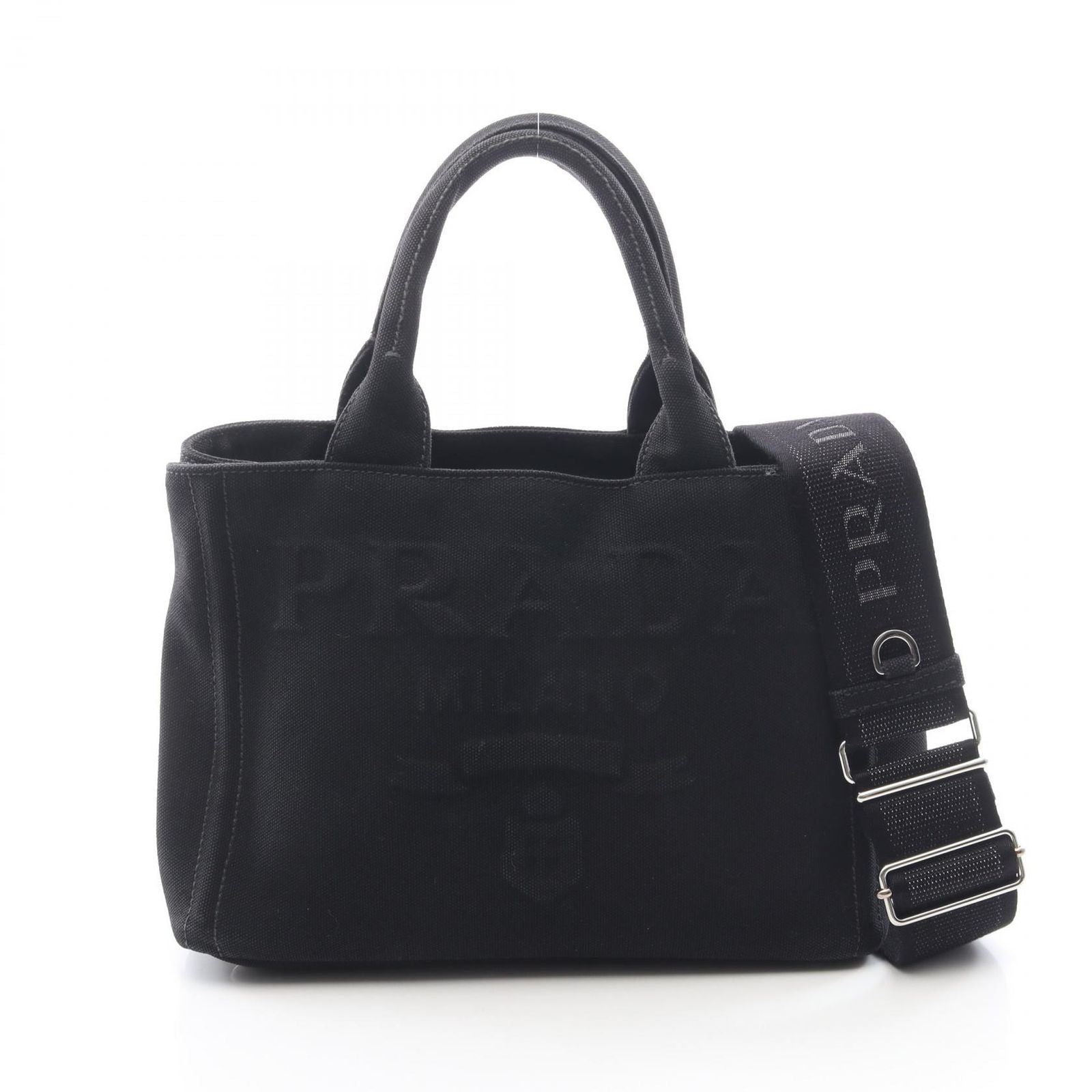 Prada Tote Canapa Embossed Logo 2-Way Black Canvas
